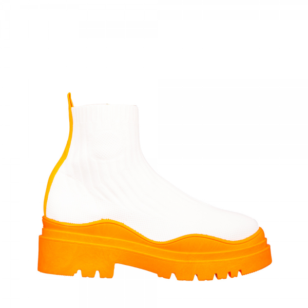 Γυναικεία αθλητικά παπούτσια Triza λευκά με πορτοκαλί, 2 - Kalapod.gr